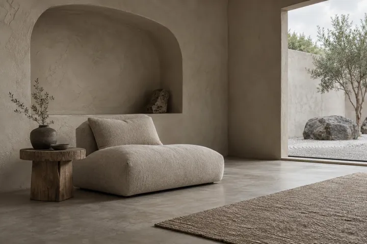 Sofa modular dalam area duduk minimalis