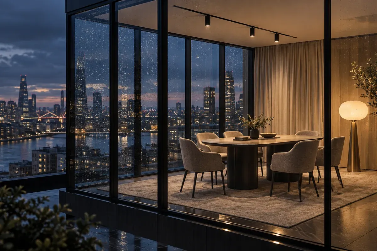 Workspace modern dengan meja meeting dan kursi kerja