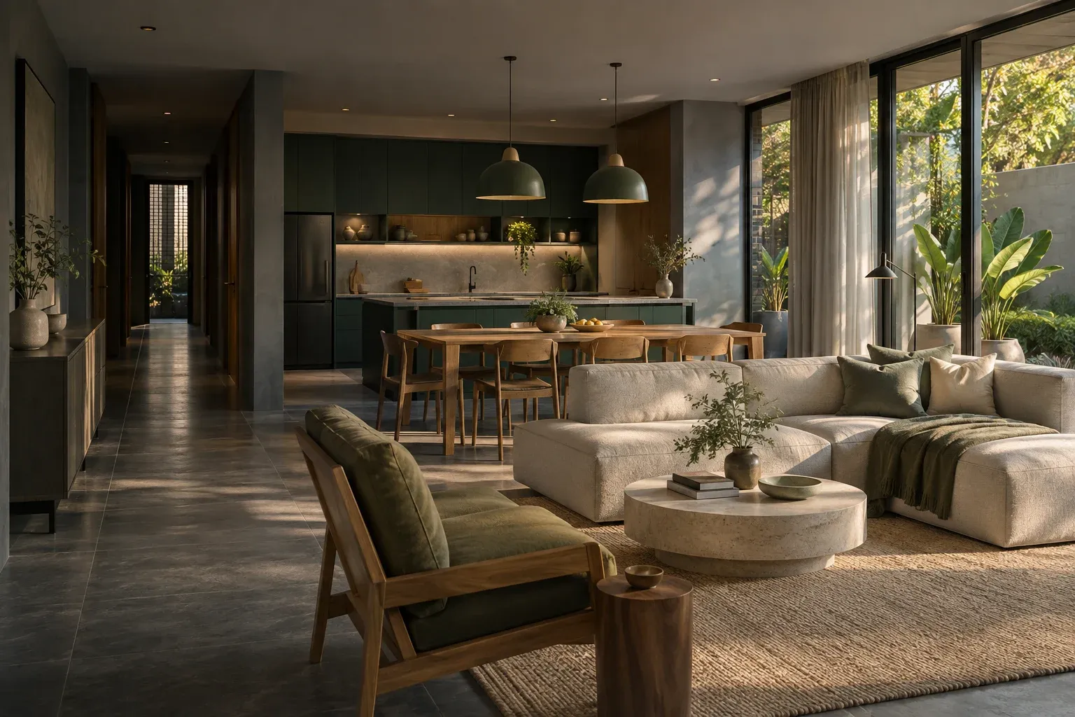 Ruang keluarga dan dapur modern
