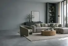 Ruang tinggal luas dengan furniture modern